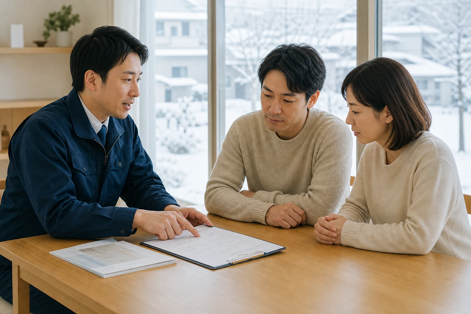 住宅設備の相談内容と見積書を落ち着いて説明する担当者