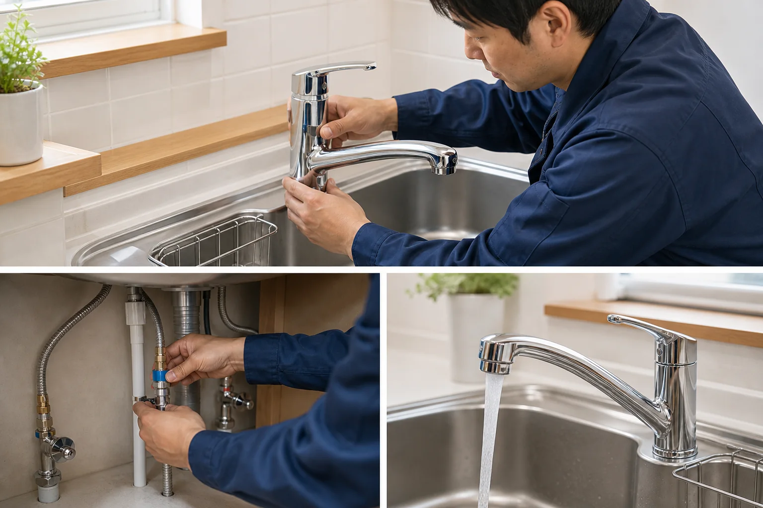 水栓工事の施工内容を記録する技術者