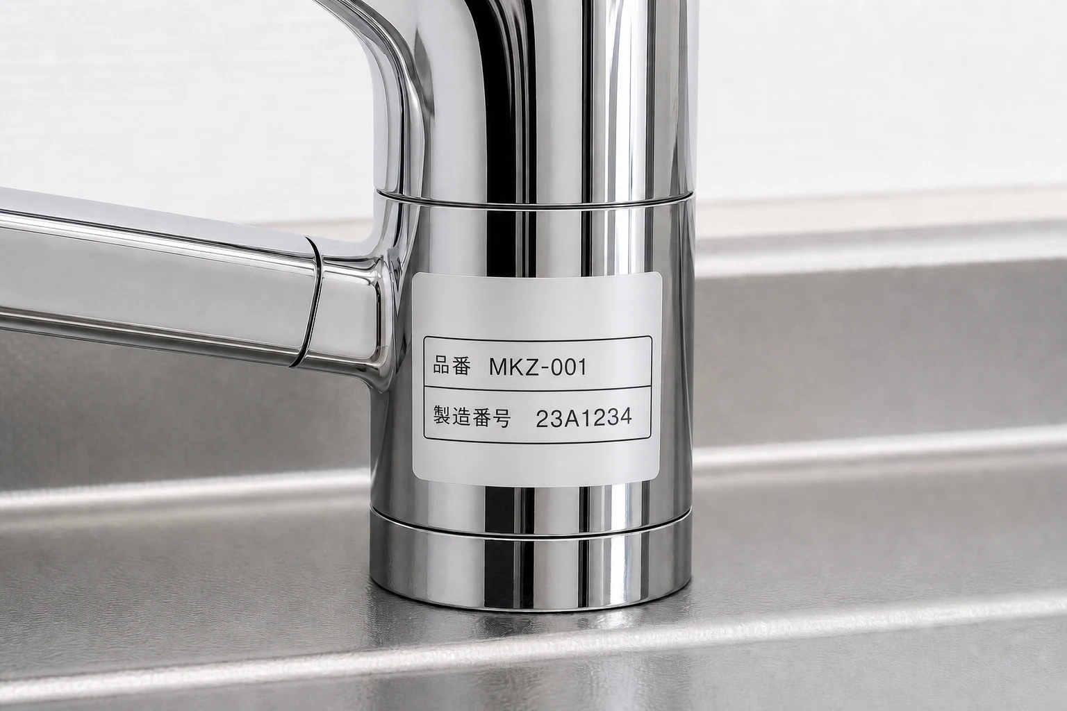 水栓本体の型番ラベルの撮影例