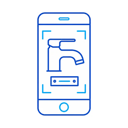 スマートフォンで水栓と品番を撮影する線画