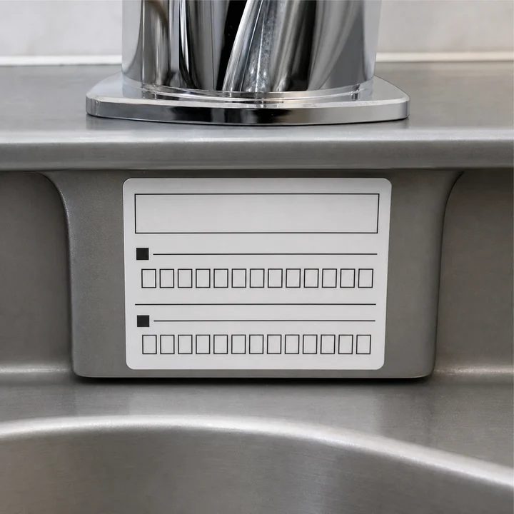 水栓本体に貼られたメーカー名と型番のラベル