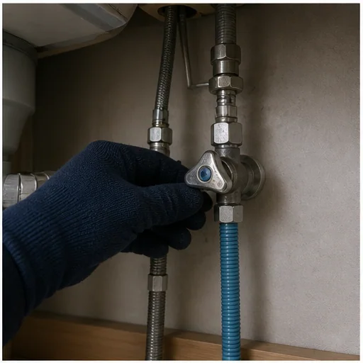 キッチン下の止水栓を閉める再現イメージ