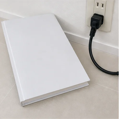給湯器の取扱説明書と接続された電源プラグ