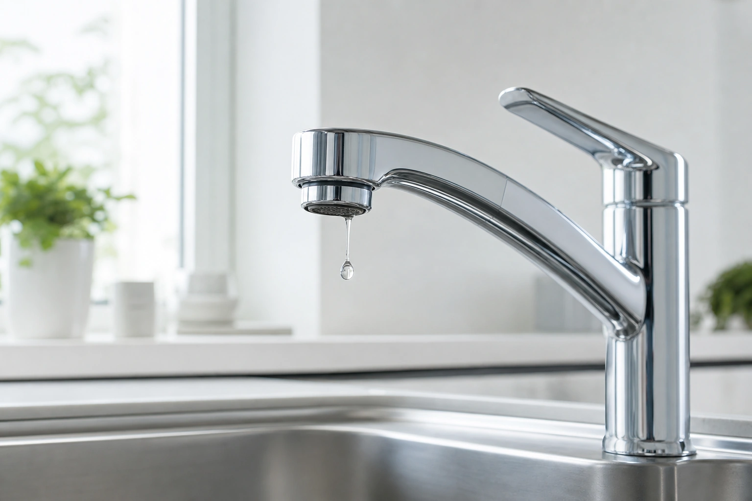 吐水口から水滴が落ちるキッチン水栓