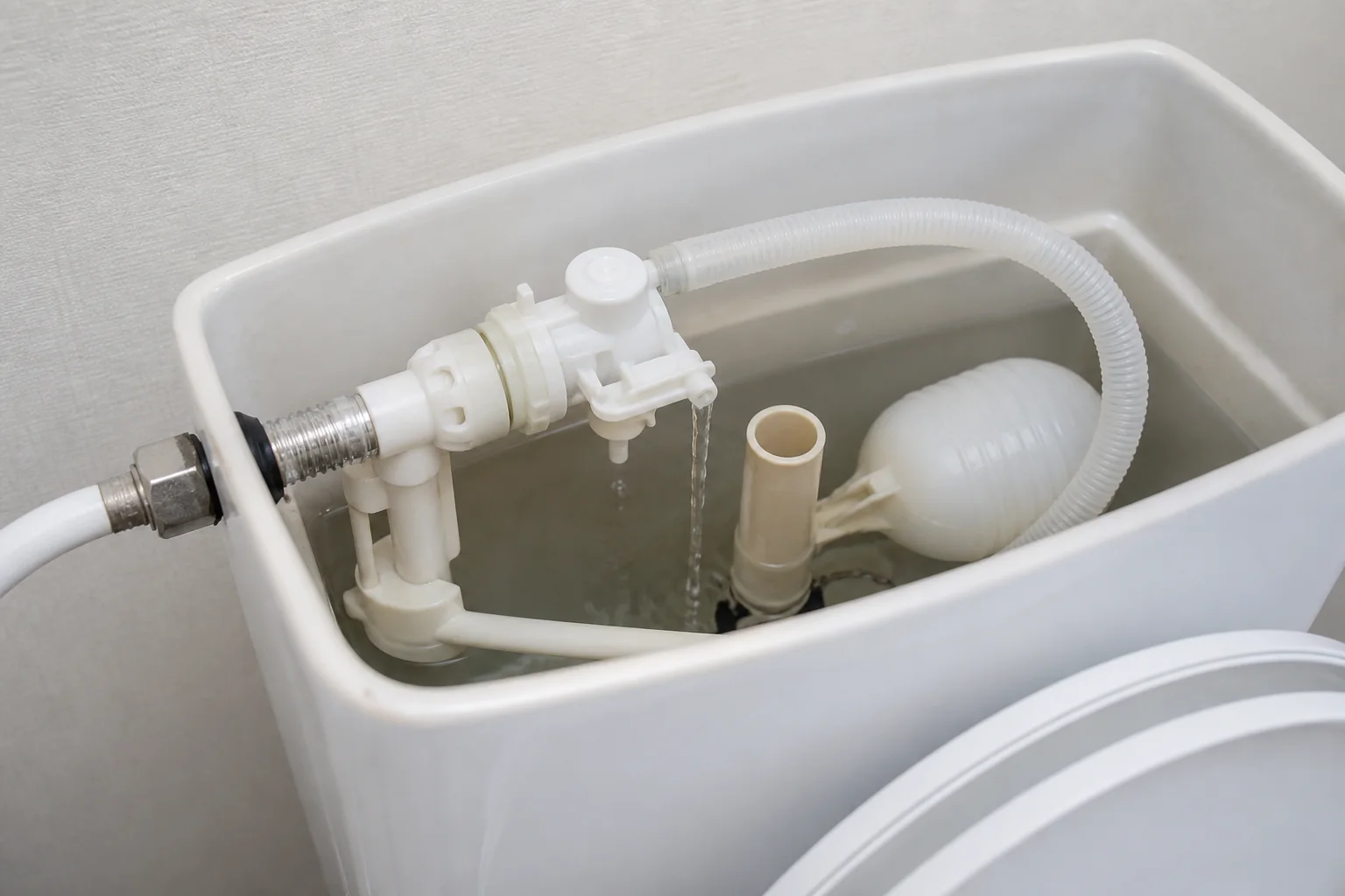 トイレタンク内部で少量の水が流れ続けている状態