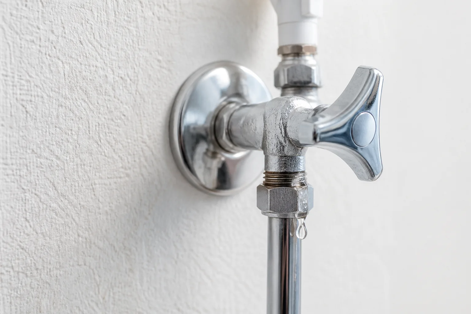 止水栓の接続部に生じた小さな水滴