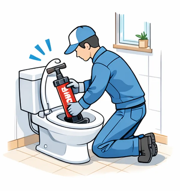 ローポンプによるトイレつまり解消作業イメージ