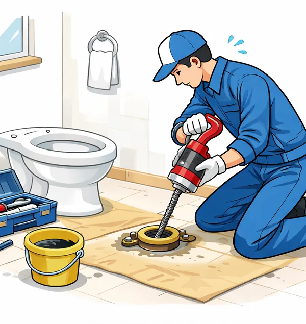 ワイヤー作業による重度トイレつまり解消イメージ