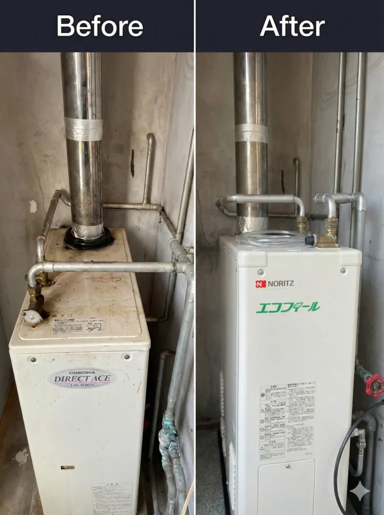 白老町でボイラー交換工事（お客様支給）｜追い焚き機能を新規追加し、メーカー違いでも最小限の配管つなぎ直しで設置した施工事例