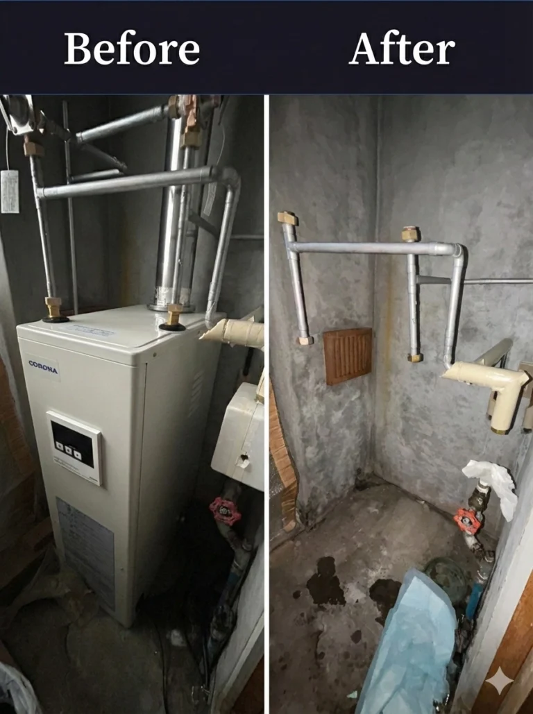 登別市新生町でボイラー・給湯器の撤去工事｜解体前の取り外し依頼に対し、生活形態をヒアリングして最小限の止水処置で安全・低コスト対応した施工事例