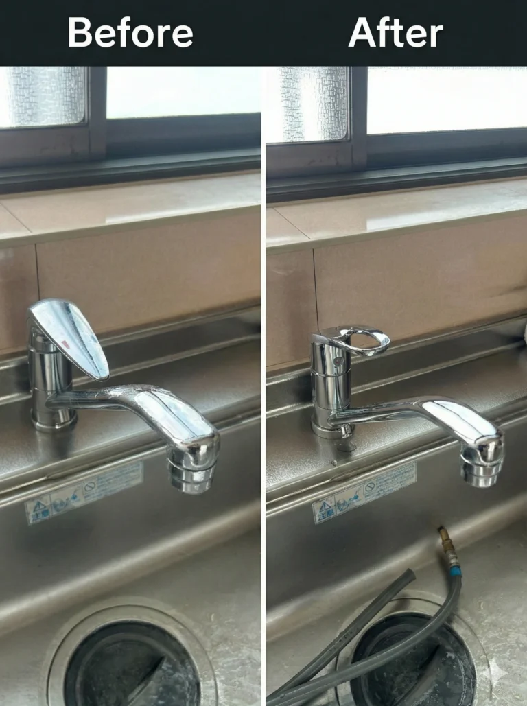 室蘭市陣屋町で凍結破損によるキッチン混合栓の水漏れ対応｜大量漏水を止水し、混合栓取替で復旧した施工事例（漏水減免申請の相談可）