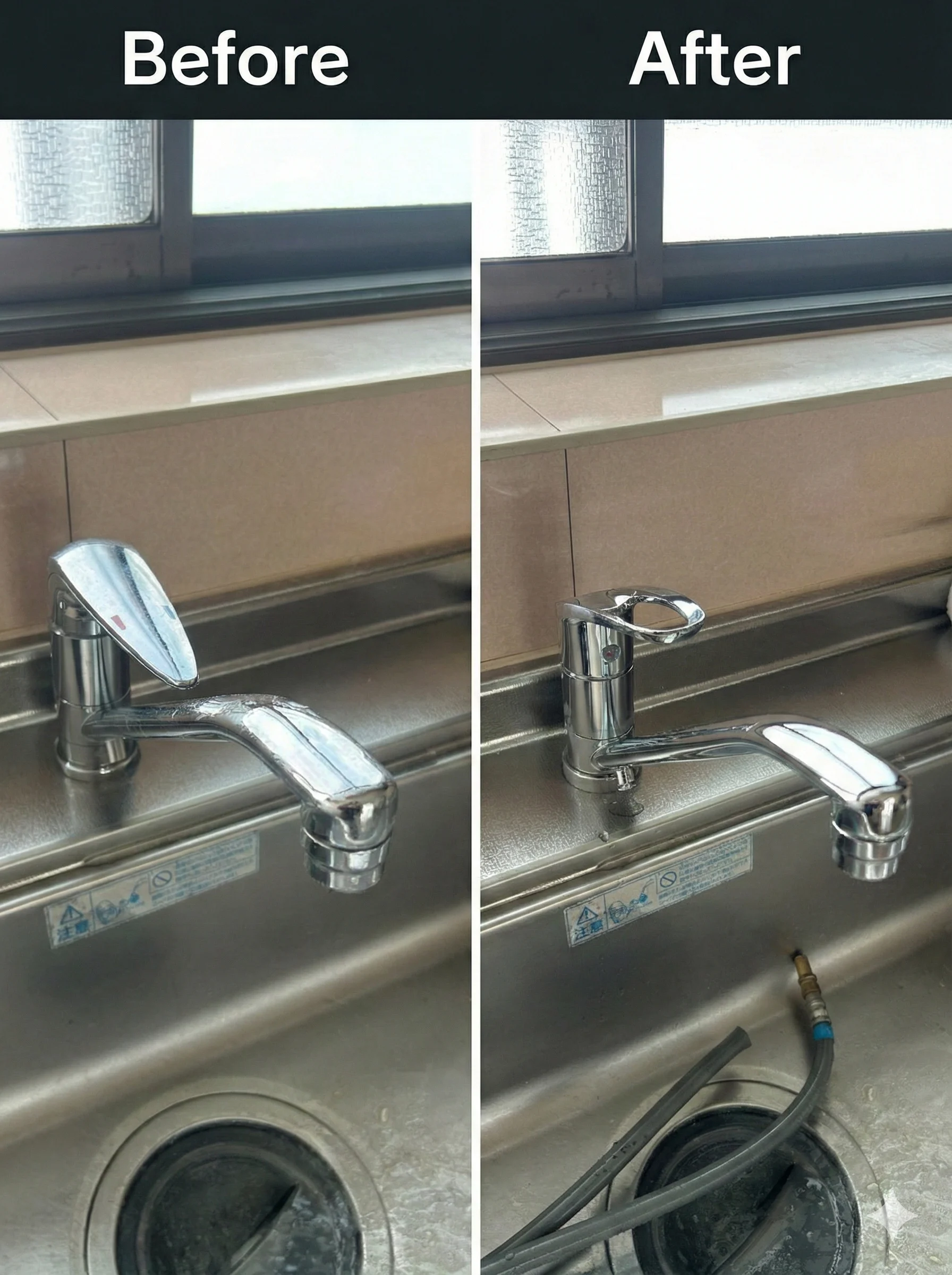 凍結破損工事キッチン混合栓取替